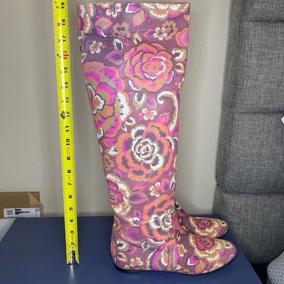 Baldinini Leather Floral Print Tall Boots Purple Pink Made in Italy 38 EU/IT - Picture 14 of 16